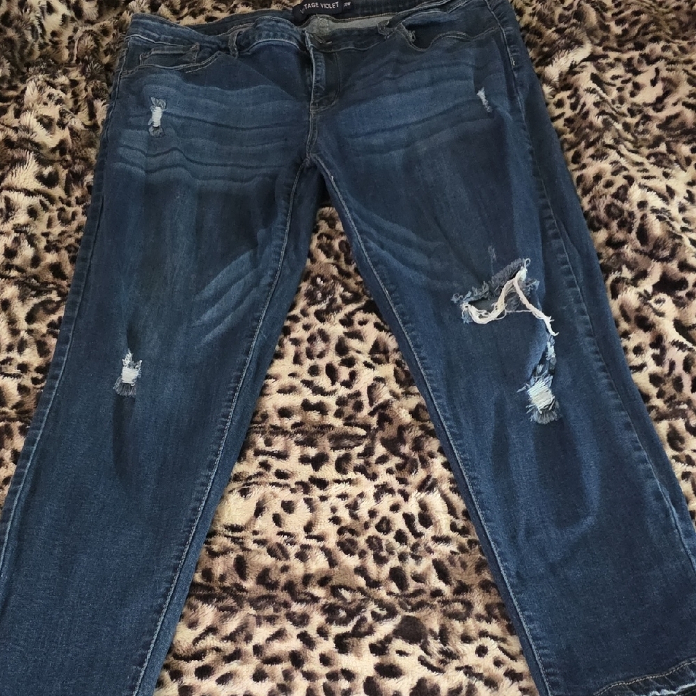 Vintage Violet Distressed Blue Boyfriend Jeans Size 20W